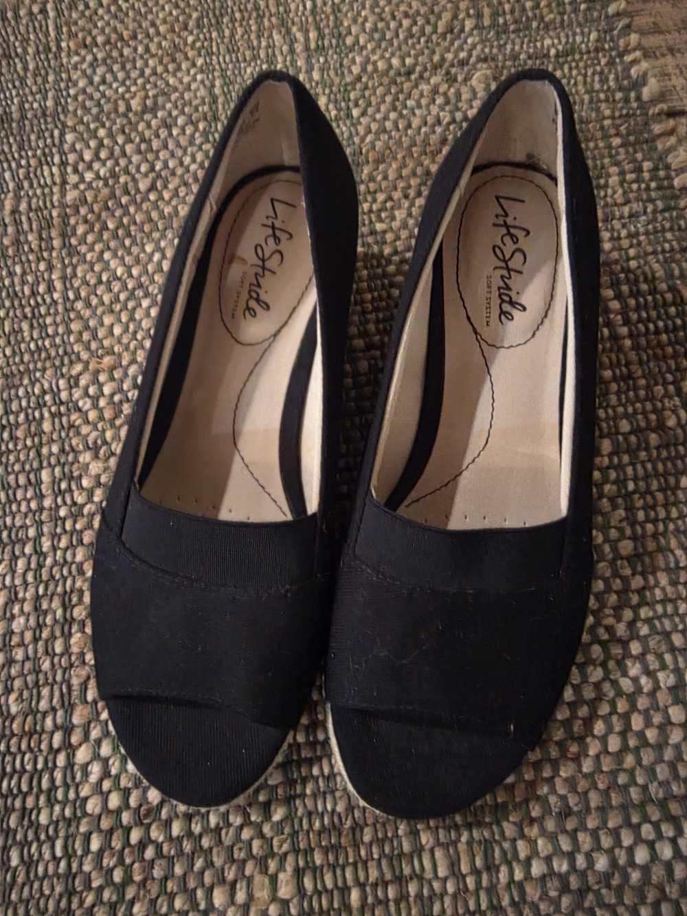 LifeStride Black Espadrille Wedge Shoes Size 6M